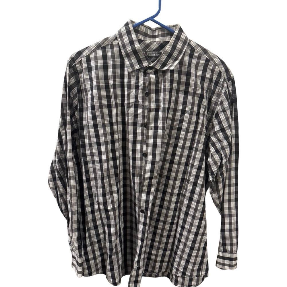 Kenneth Cole Reaction Slim Fit Shirt Mens Black/White Check Casual Button Down